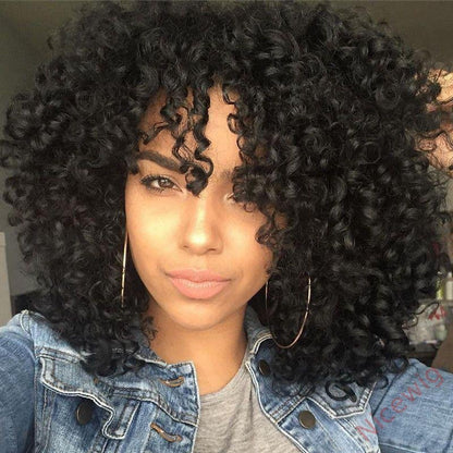 Salt and Pepper Curly Hair Wig With Bangs Glueless Wigs