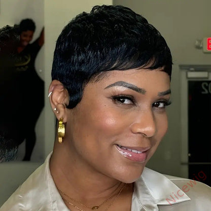 Glueless Brown Short Straight Super Short Pixe Cut Wig