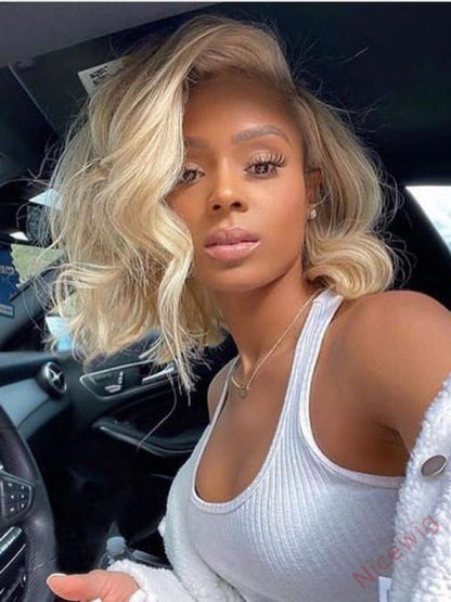 Blonde Medium Hair Bob Body Wave Wig For Women