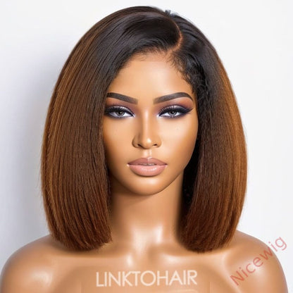Glueless Lovely Natrual Bob Styles Silky Yaki Hair Wig