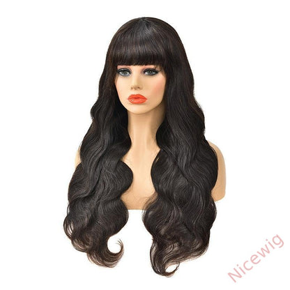 Black Long Hair Loose Deep Wave Wigs with Bangs for Black Women