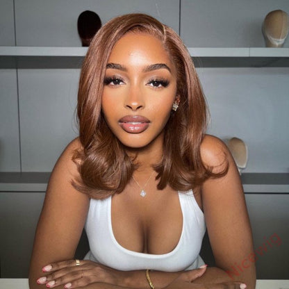 Glueless Short Bob Hair Dark Brown Wavy Wig
