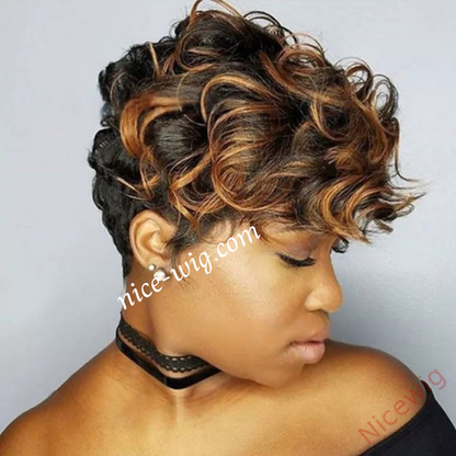 Glueless Best Design Cute Short Pixie Cut Wig With Bangs