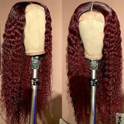 Brazilian Wine Red Long Hair Water Wave Curly Wig